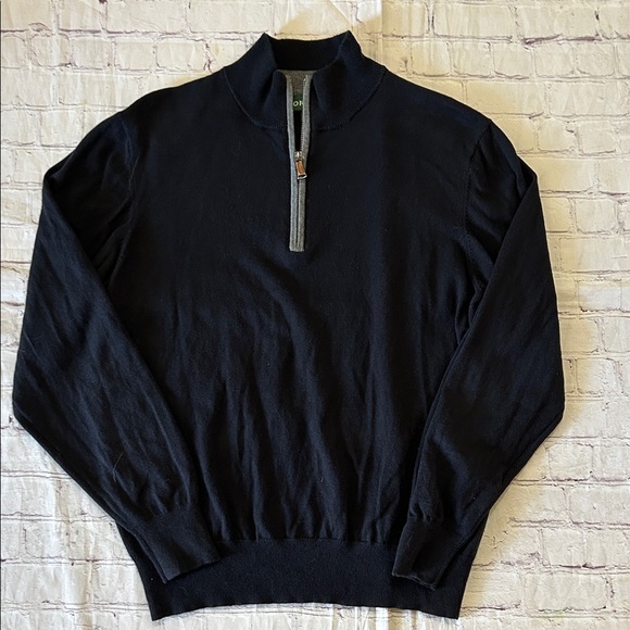 Orvis Other - Orvis Men's Medium Black Silk Cashmere Cotton Blend Zip-Up Sweater Lightweight